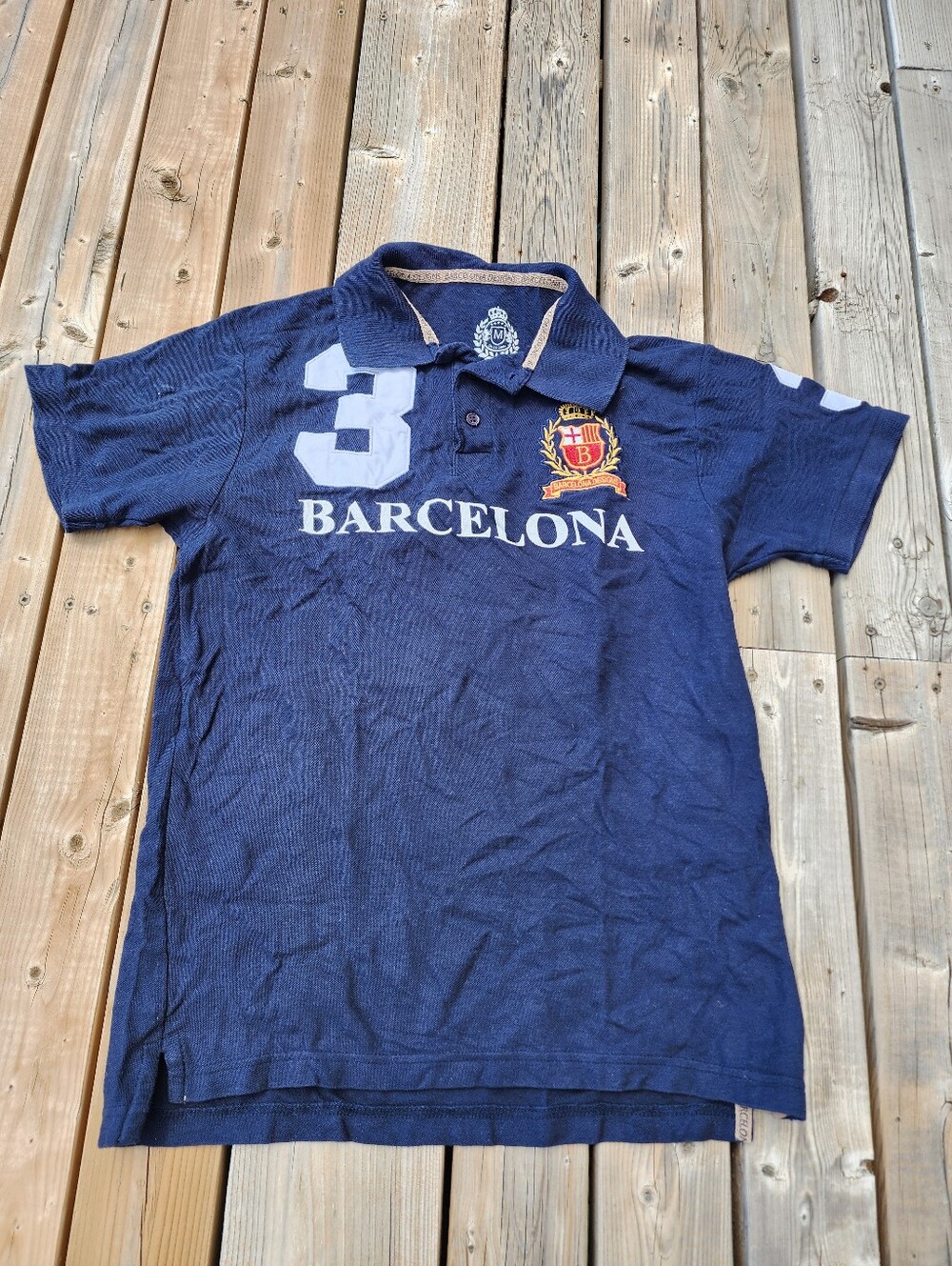 Barcelona Designs Polo Men's Shirt Medium Navy Blue Embroidered Logo Sporty Prep